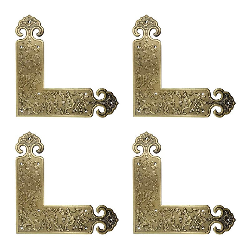 Tiazza 4Pcs Antique Embossing Brass Decorative Corner Protectors Braces Classical Furniture Tables and Chairs Cabinet Corner Guard Edge Cover - Image 1